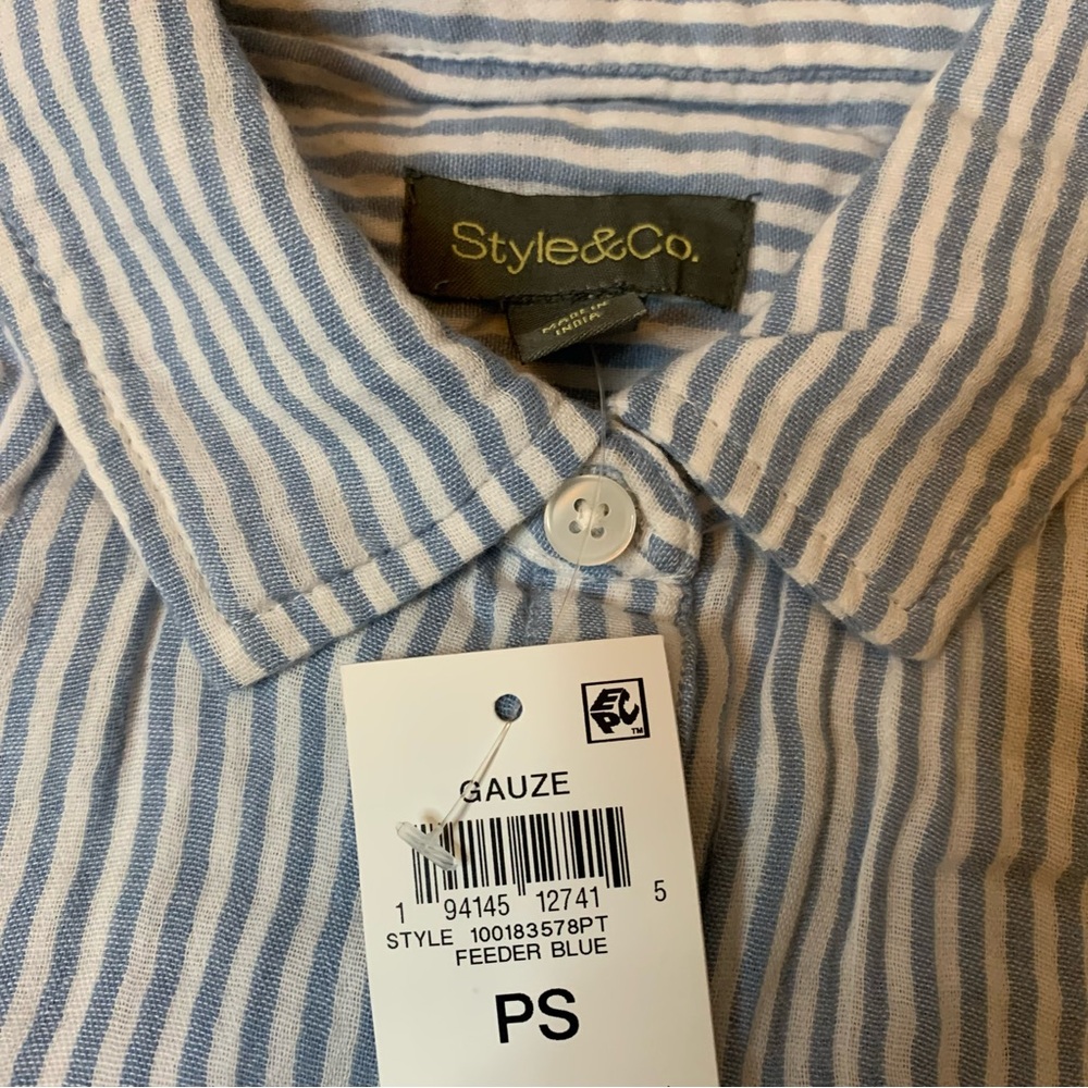 Style & Co Women’s  Striped Blue Shirt style feeder blue size petite small - Picture 3 of 3